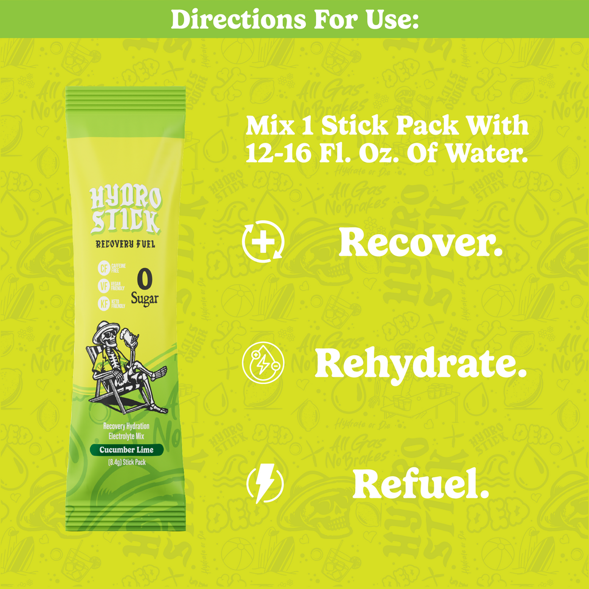 HydroStick, Hydration Support, Electrolyte Drink Mix, Stick Packs, 12ct Gusset Bag, 97g